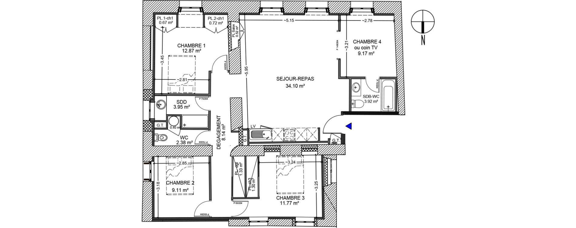 Appartement T5 de 100,35 m2 &agrave; B&eacute;ziers Saint-nazaire