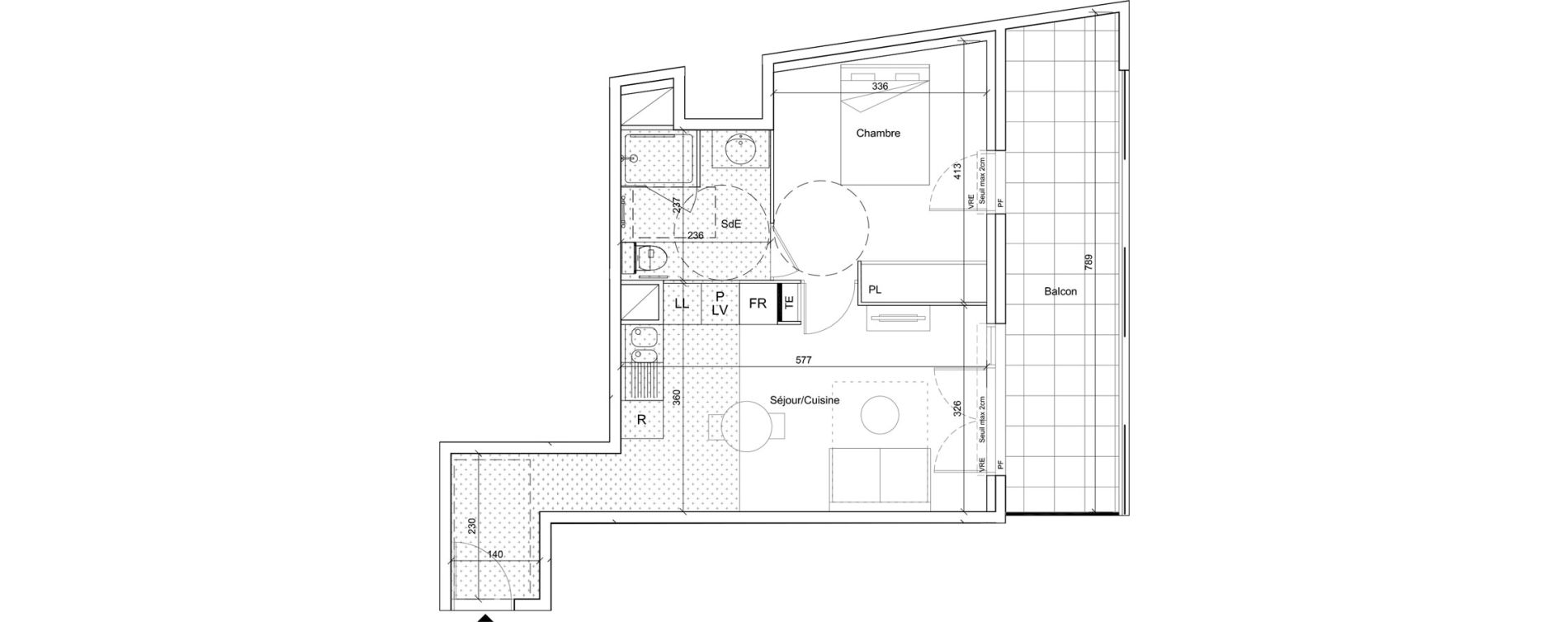 Appartement T2 meubl&eacute; de 41,90 m2 &agrave; B&eacute;ziers Port neuf