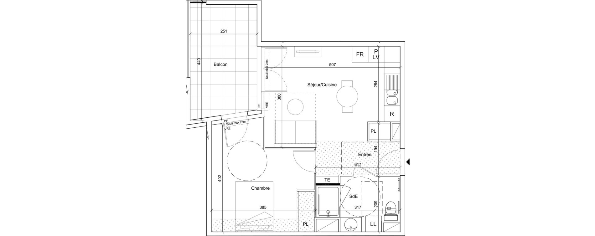 Appartement T2 meubl&eacute; de 41,75 m2 &agrave; B&eacute;ziers Port neuf