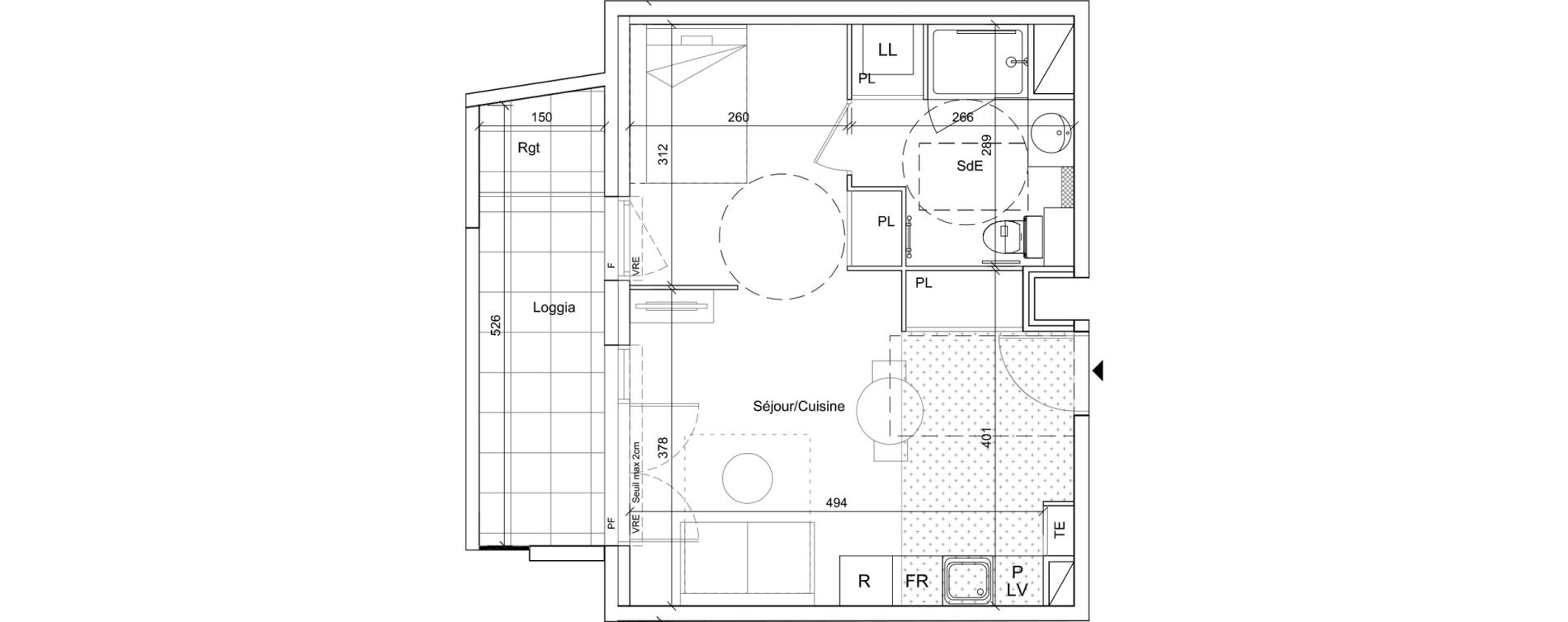 Appartement T1 meubl&eacute; de 35,05 m2 &agrave; B&eacute;ziers Port neuf