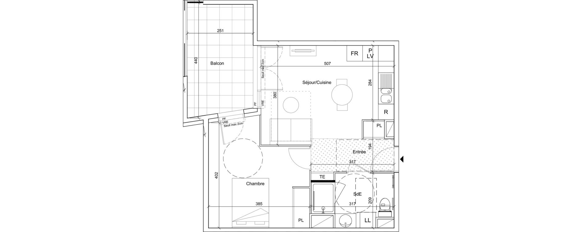 Appartement T2 meubl&eacute; de 41,75 m2 &agrave; B&eacute;ziers Port neuf
