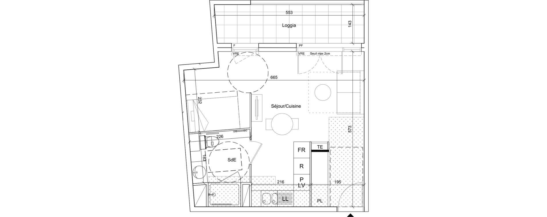 Appartement T1 meubl&eacute; de 34,90 m2 &agrave; B&eacute;ziers Port neuf