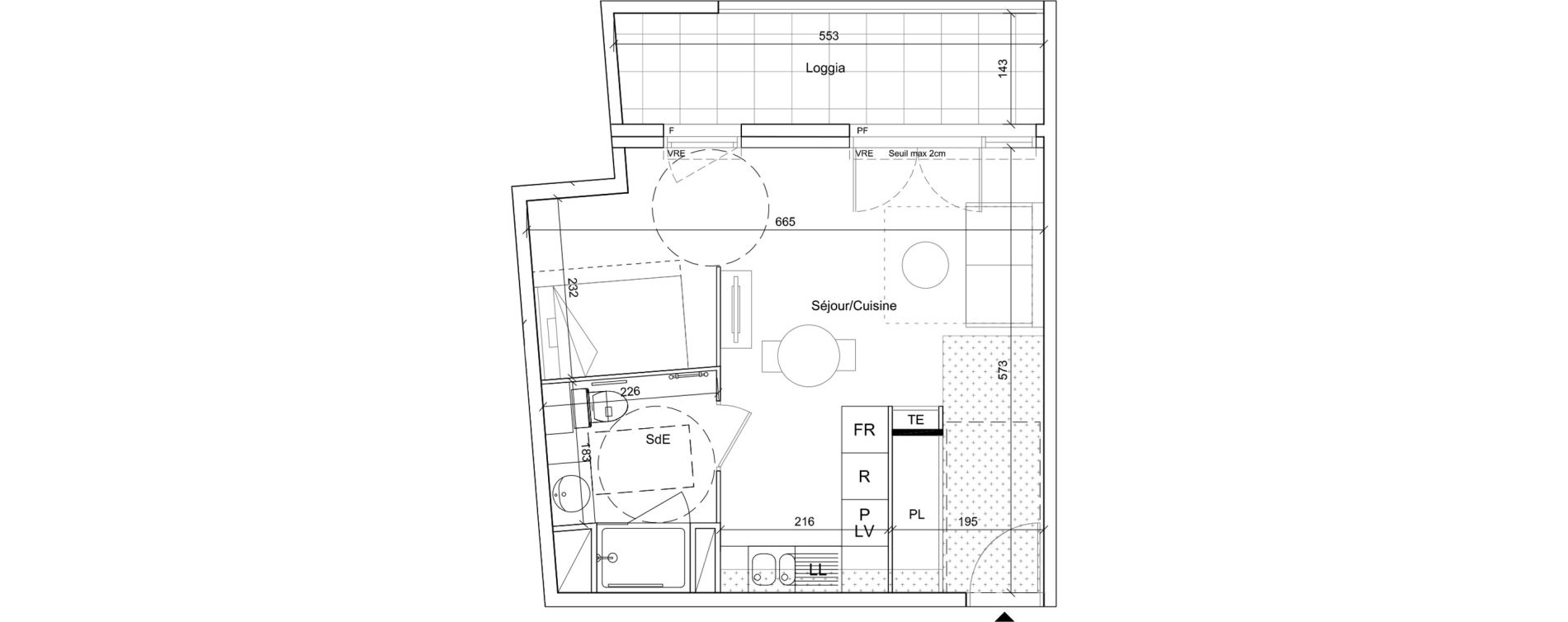 Appartement T1 meubl&eacute; de 34,90 m2 &agrave; B&eacute;ziers Port neuf