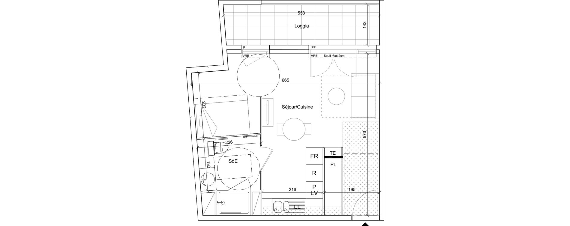 Appartement T1 meubl&eacute; de 34,90 m2 &agrave; B&eacute;ziers Port neuf