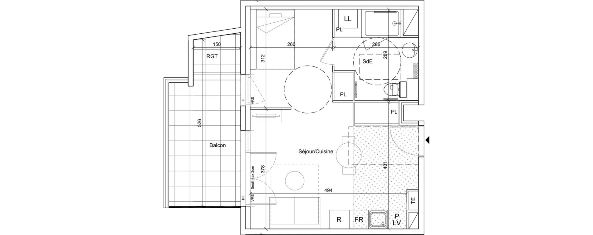 Appartement T1 meubl&eacute; de 35,05 m2 &agrave; B&eacute;ziers Port neuf