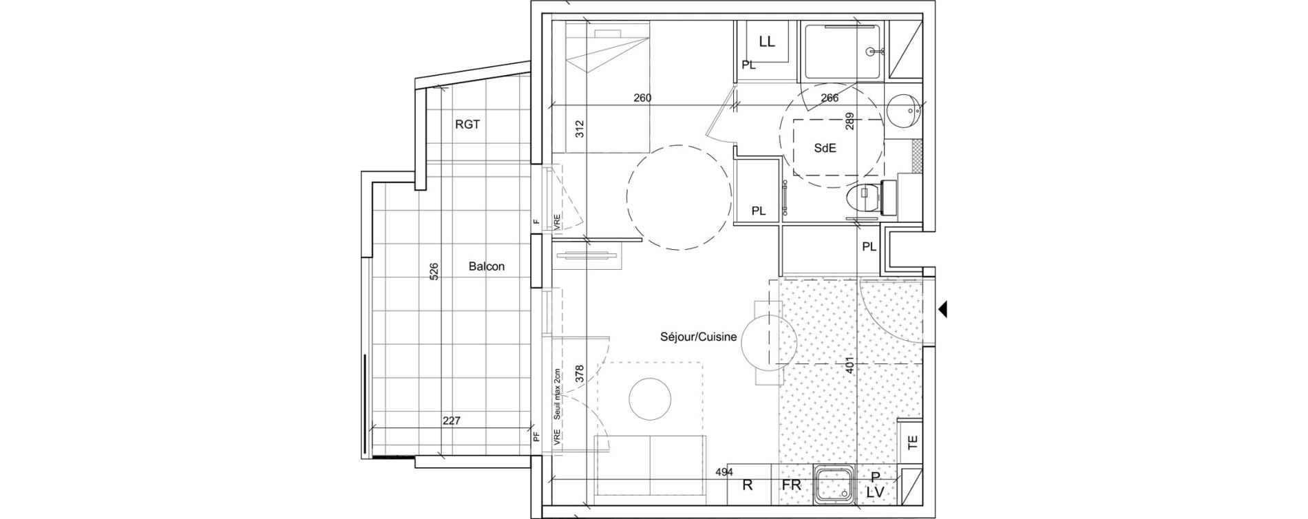 Appartement T1 meubl&eacute; de 35,05 m2 &agrave; B&eacute;ziers Port neuf