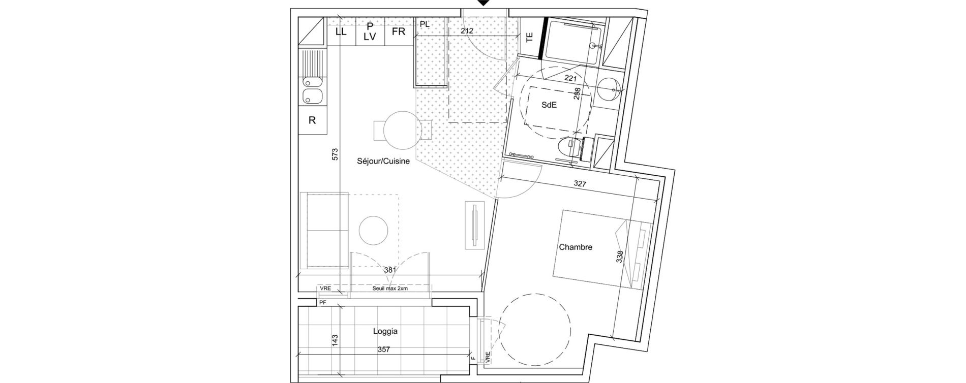 Appartement T2 meubl&eacute; de 42,10 m2 &agrave; B&eacute;ziers Port neuf