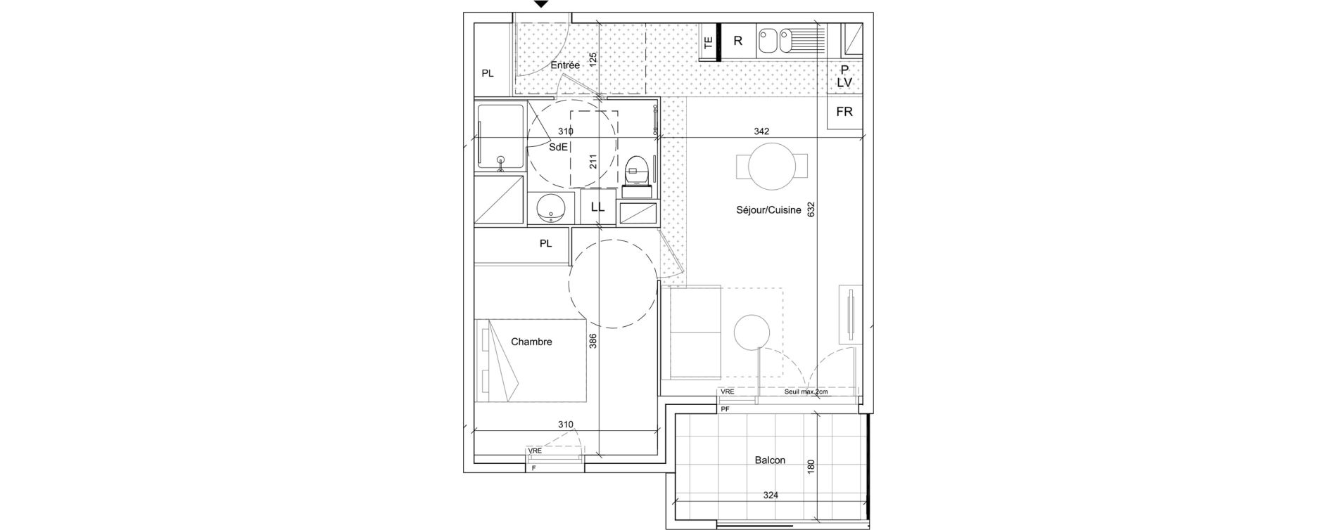 Appartement T2 meubl&eacute; de 42,45 m2 &agrave; B&eacute;ziers Port neuf