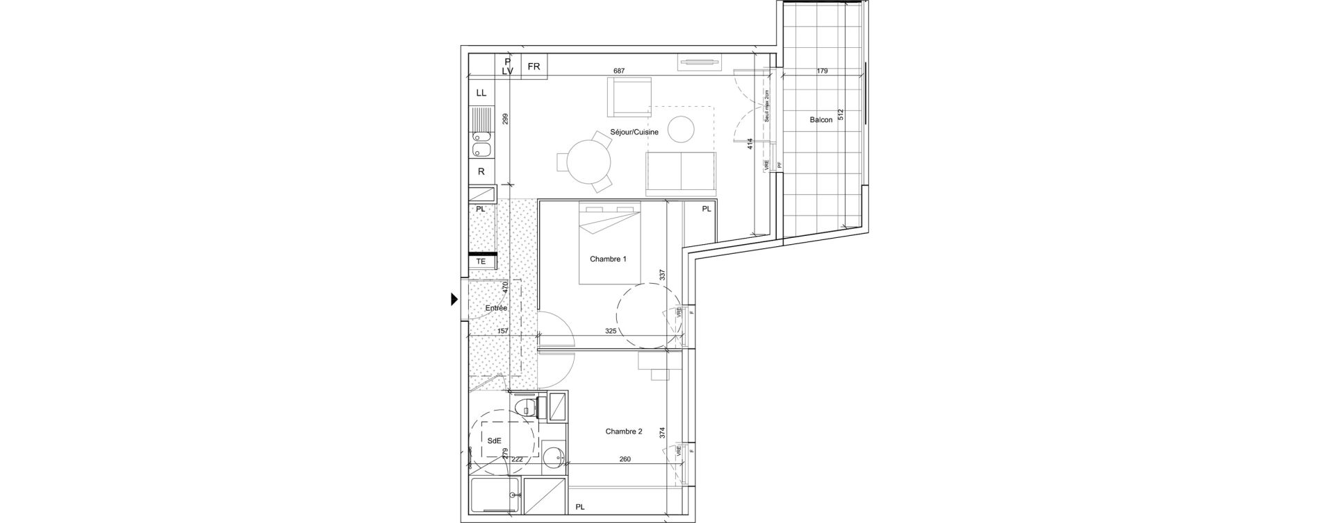 Appartement T3 meubl&eacute; de 57,25 m2 &agrave; B&eacute;ziers Port neuf