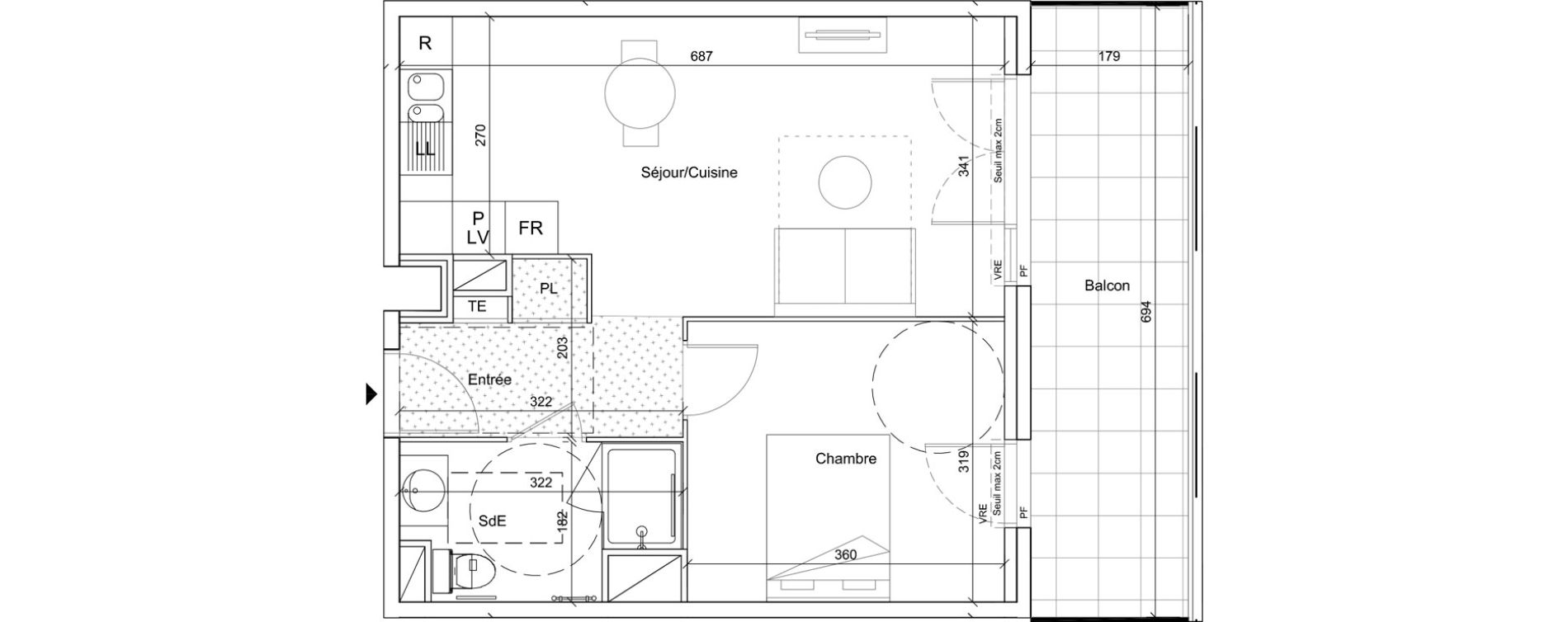 Appartement T2 meubl&eacute; de 43,25 m2 &agrave; B&eacute;ziers Port neuf
