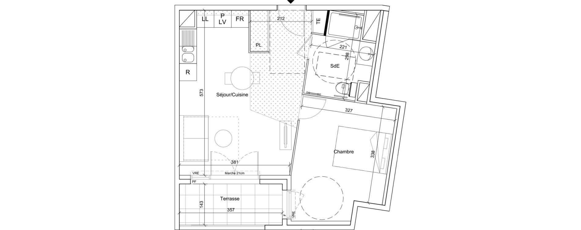 Appartement T2 meubl&eacute; de 42,10 m2 &agrave; B&eacute;ziers Port neuf