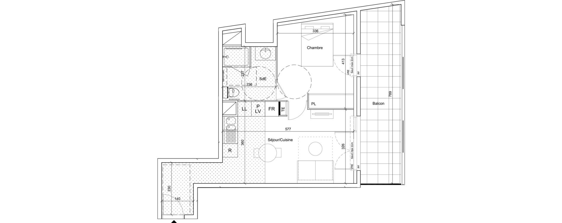 Appartement T2 meubl&eacute; de 41,90 m2 &agrave; B&eacute;ziers Port neuf