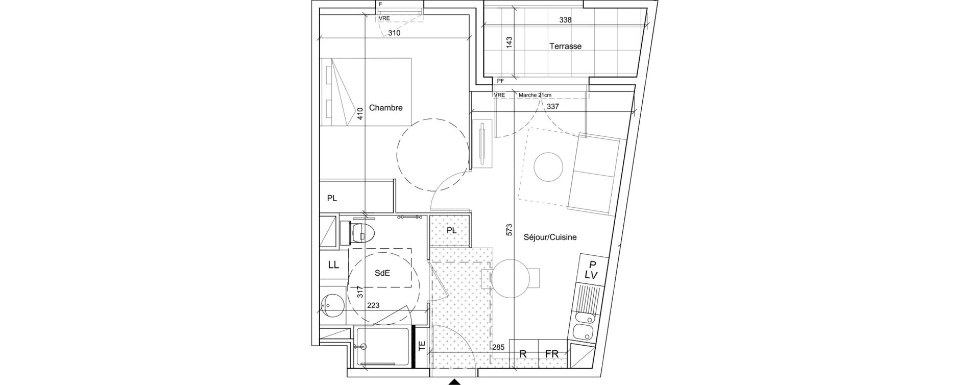 Appartement T2 meubl&eacute; de 37,75 m2 &agrave; B&eacute;ziers Port neuf