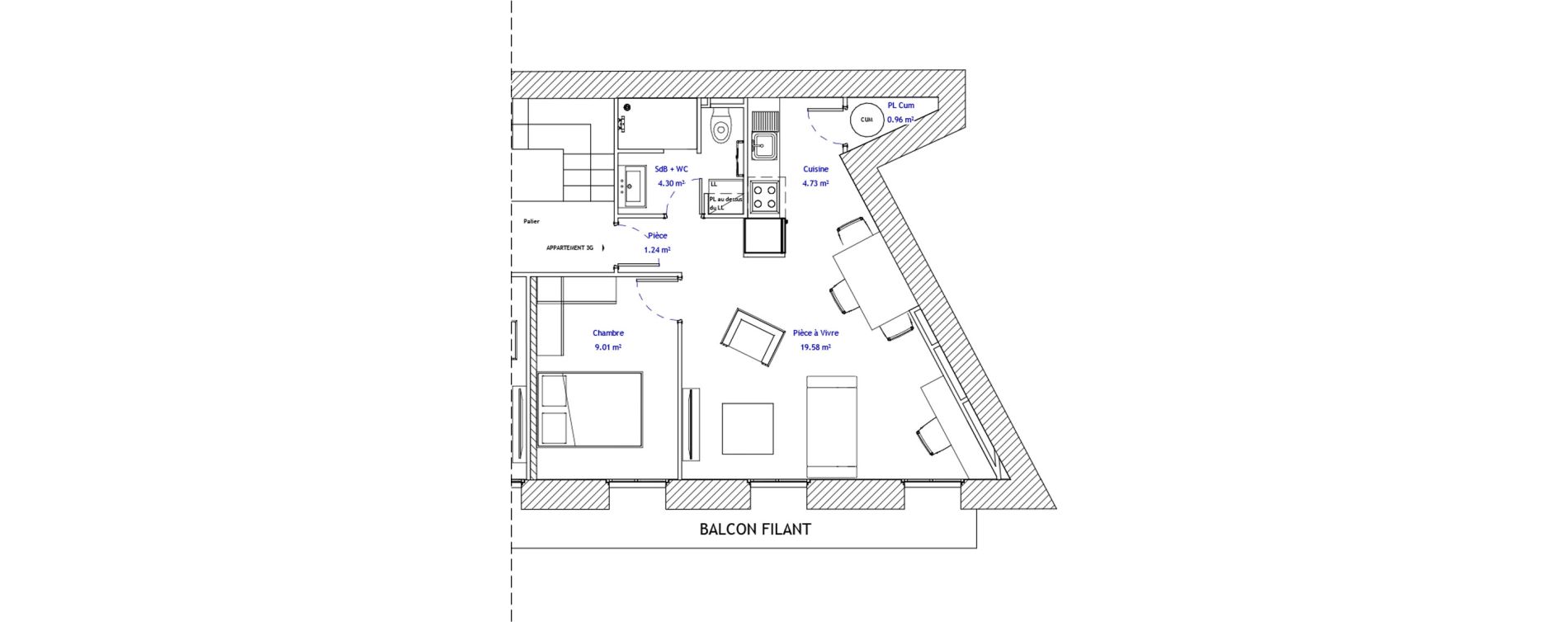 Appartement T2 de 39,82 m2 &agrave; B&eacute;ziers Jean jaur&egrave;s - all&eacute;es paul riquet