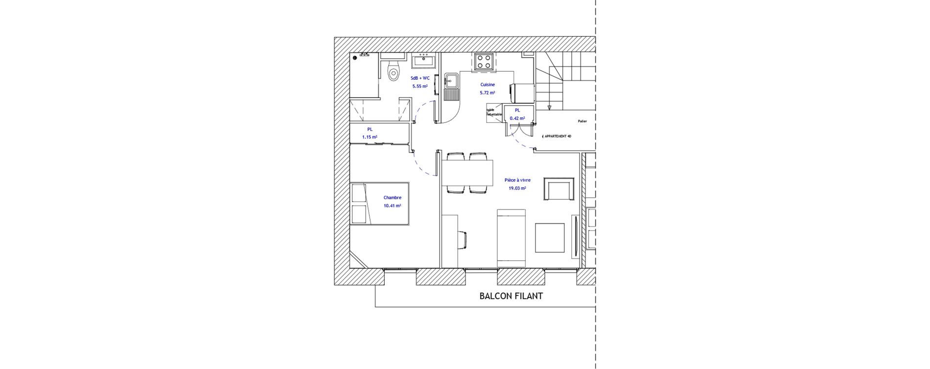 Appartement T2 de 42,28 m2 &agrave; B&eacute;ziers Jean jaur&egrave;s - all&eacute;es paul riquet