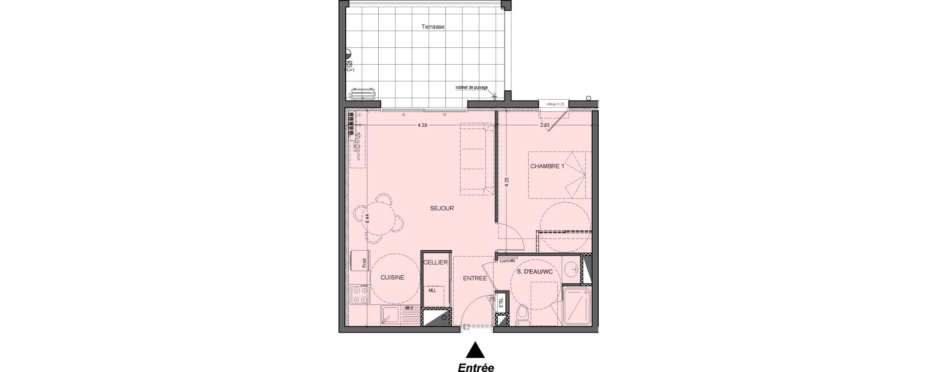 Appartement T2 de 44,64 m2 &agrave; B&eacute;ziers Les parcs du frigoulas