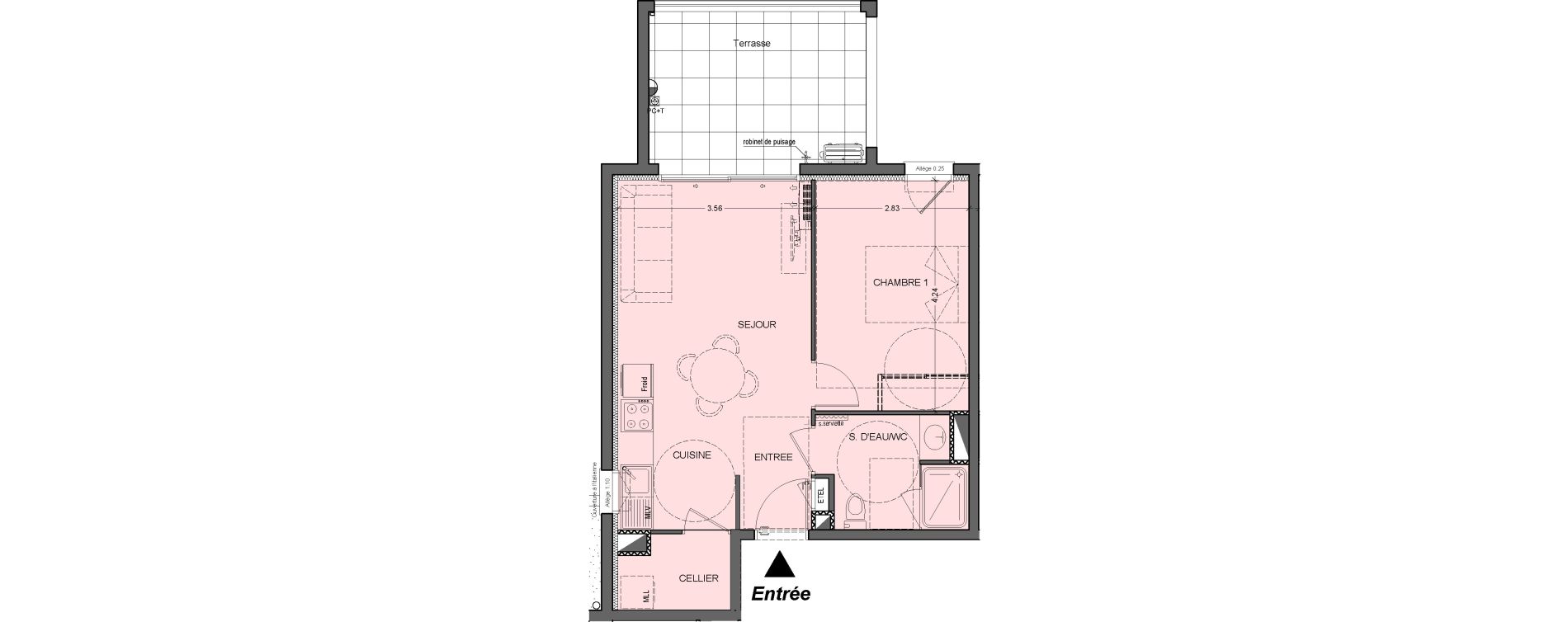 Appartement T2 de 42,75 m2 &agrave; B&eacute;ziers Les parcs du frigoulas