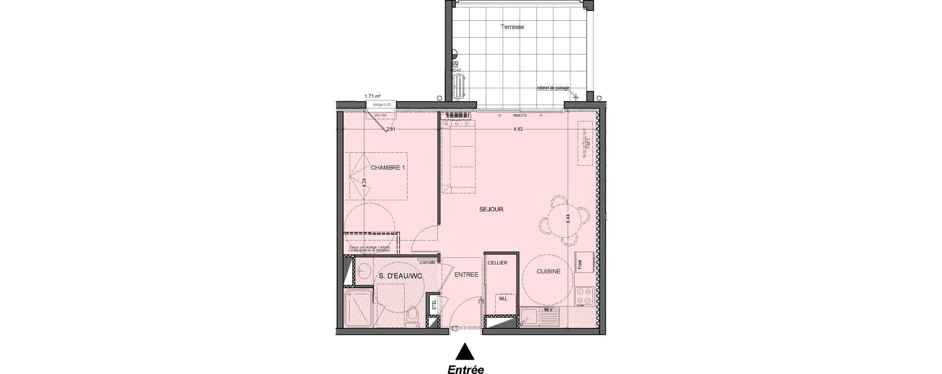 Appartement T2 de 46,14 m2 &agrave; B&eacute;ziers Les parcs du frigoulas