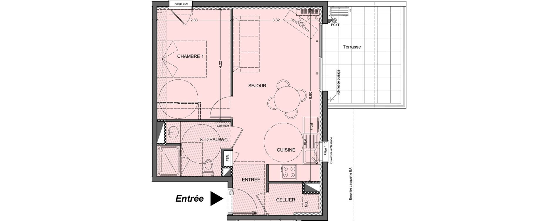 Appartement T2 de 42,95 m2 &agrave; B&eacute;ziers Les parcs du frigoulas
