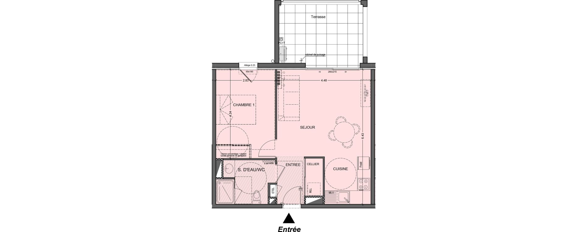 Appartement T2 de 45,34 m2 &agrave; B&eacute;ziers Les parcs du frigoulas