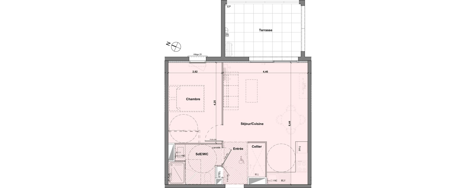 Appartement T2 de 45,22 m2 &agrave; B&eacute;ziers Les parcs du frigoulas