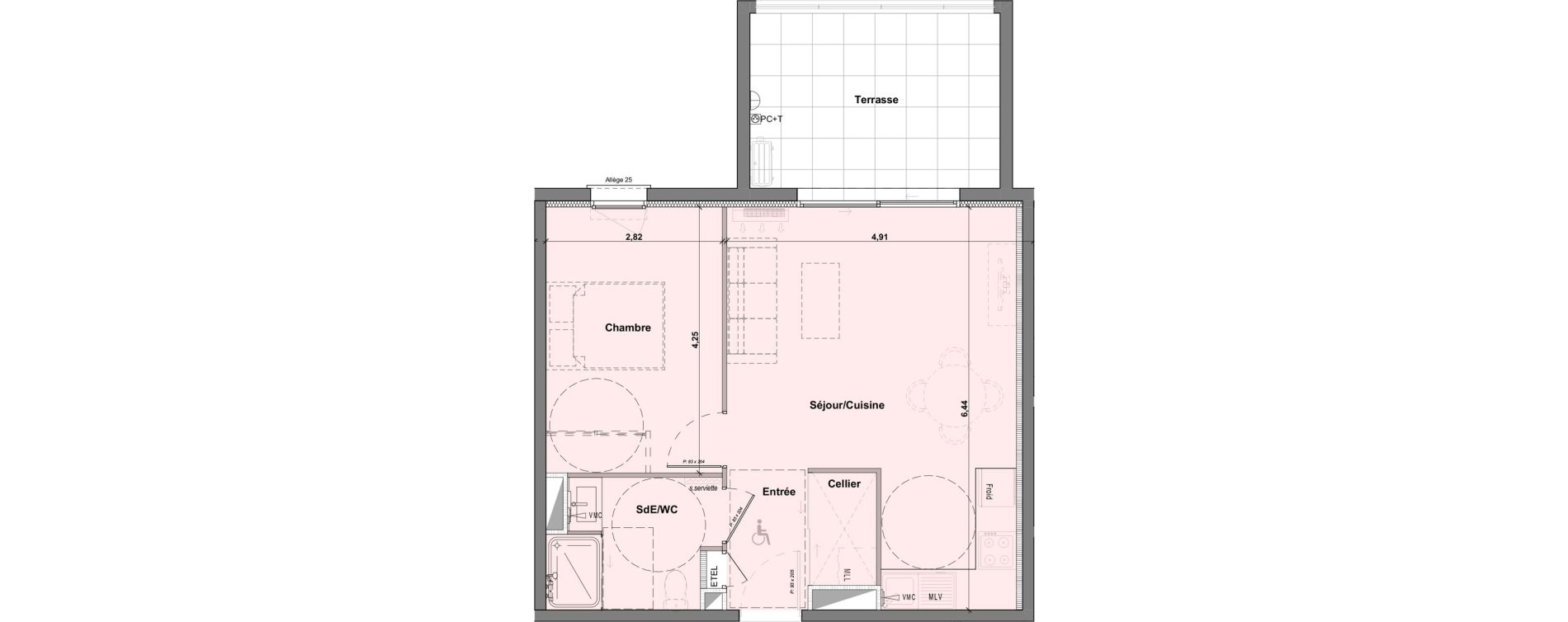 Appartement T2 de 46,24 m2 &agrave; B&eacute;ziers Les parcs du frigoulas
