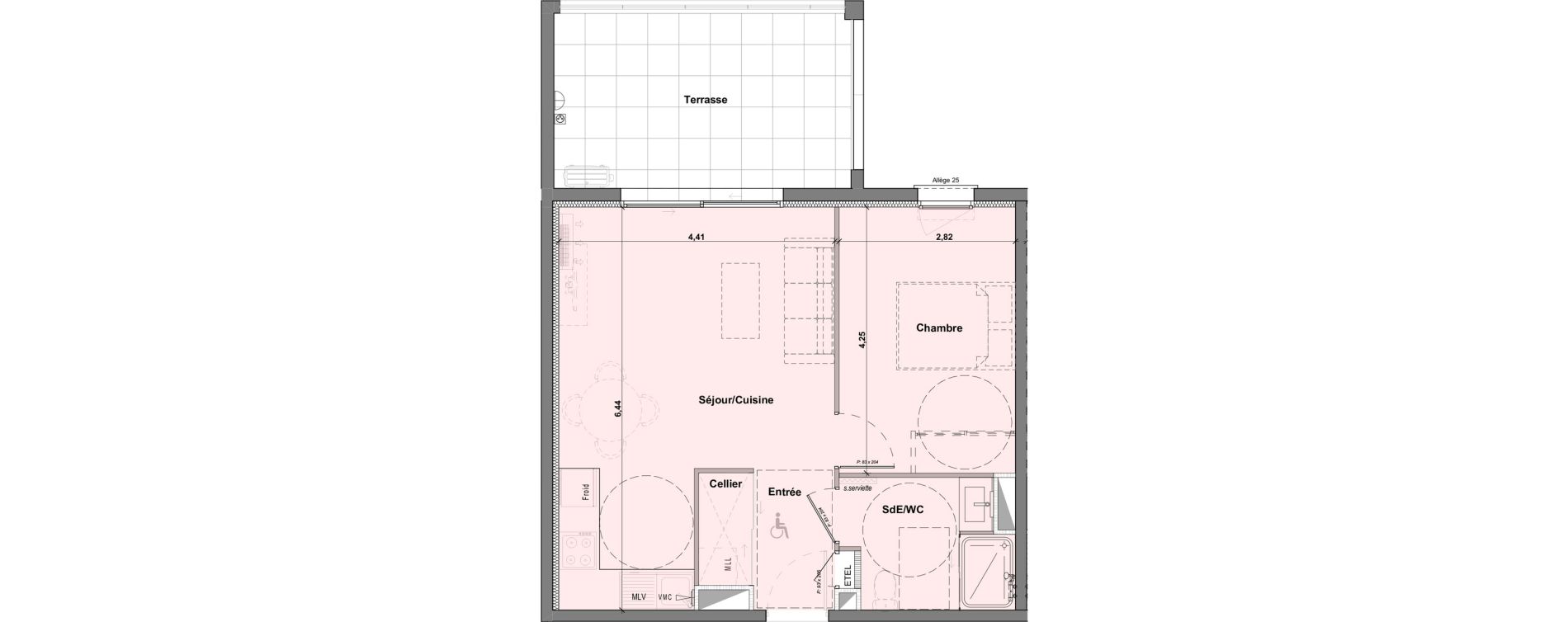 Appartement T2 de 44,93 m2 &agrave; B&eacute;ziers Les parcs du frigoulas