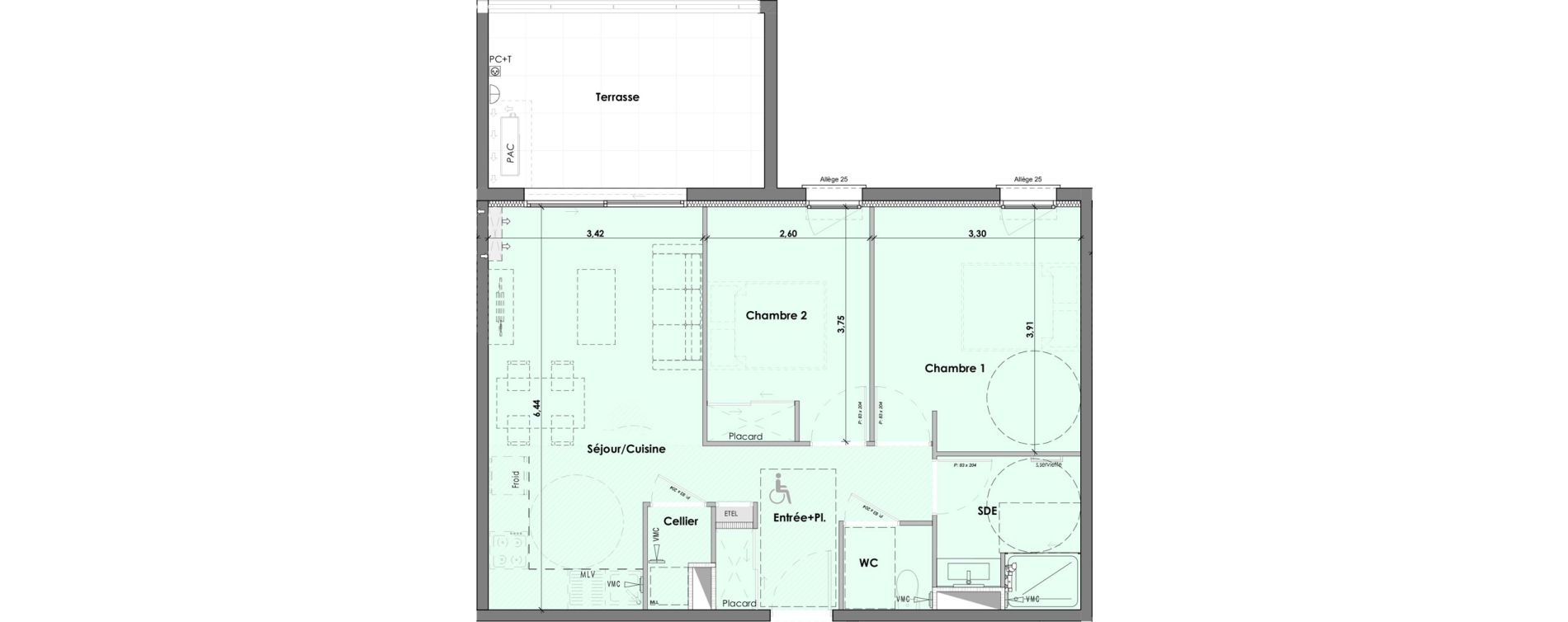 Appartement T3 de 58,23 m2 &agrave; B&eacute;ziers Les parcs du frigoulas