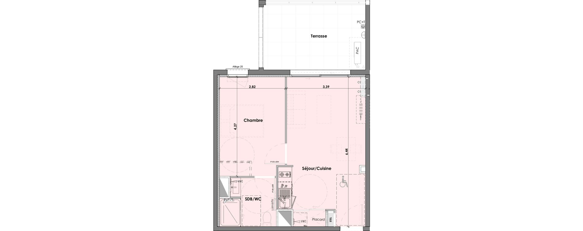 Appartement T2 de 38,45 m2 &agrave; B&eacute;ziers Les parcs du frigoulas