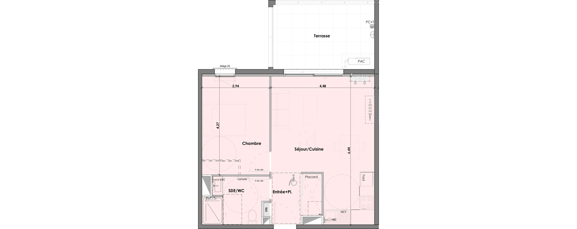 Appartement T2 de 46,21 m2 &agrave; B&eacute;ziers Les parcs du frigoulas