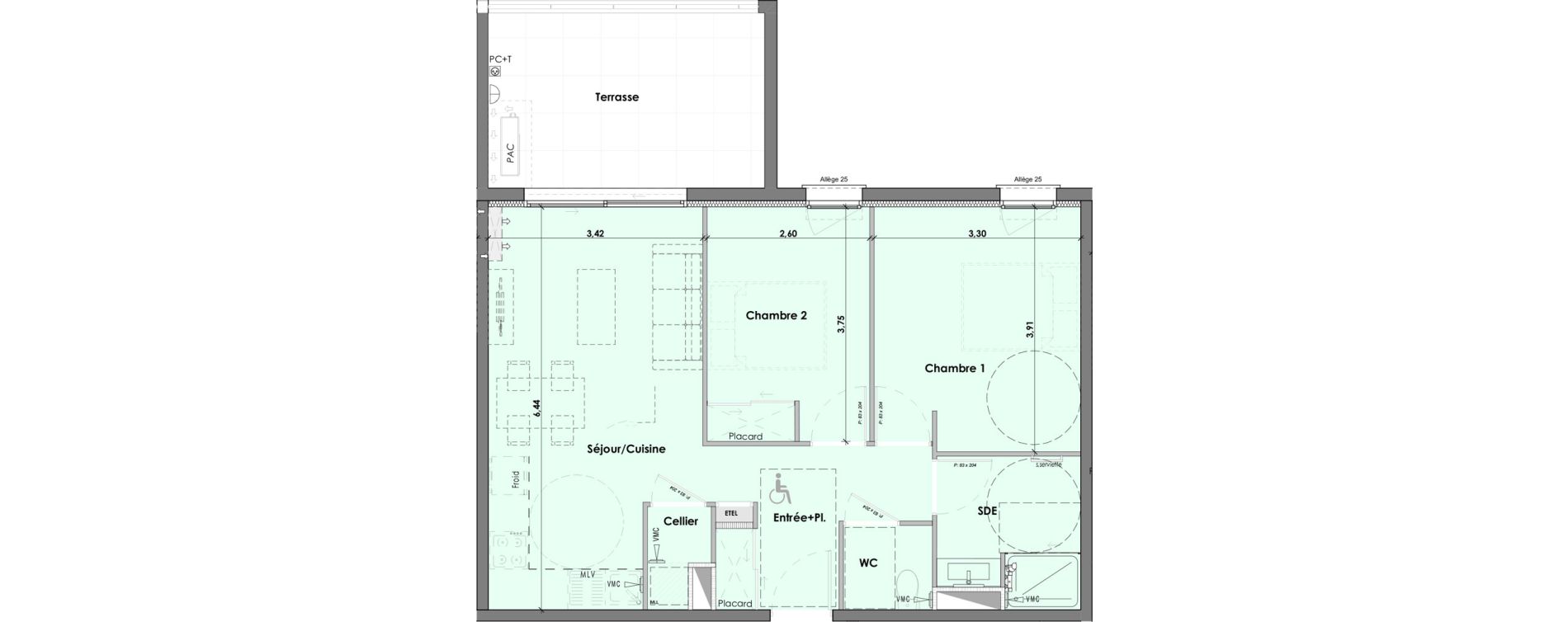 Appartement T3 de 58,23 m2 &agrave; B&eacute;ziers Les parcs du frigoulas