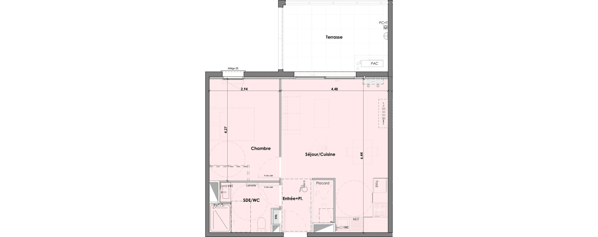 Appartement T2 de 46,21 m2 &agrave; B&eacute;ziers Les parcs du frigoulas