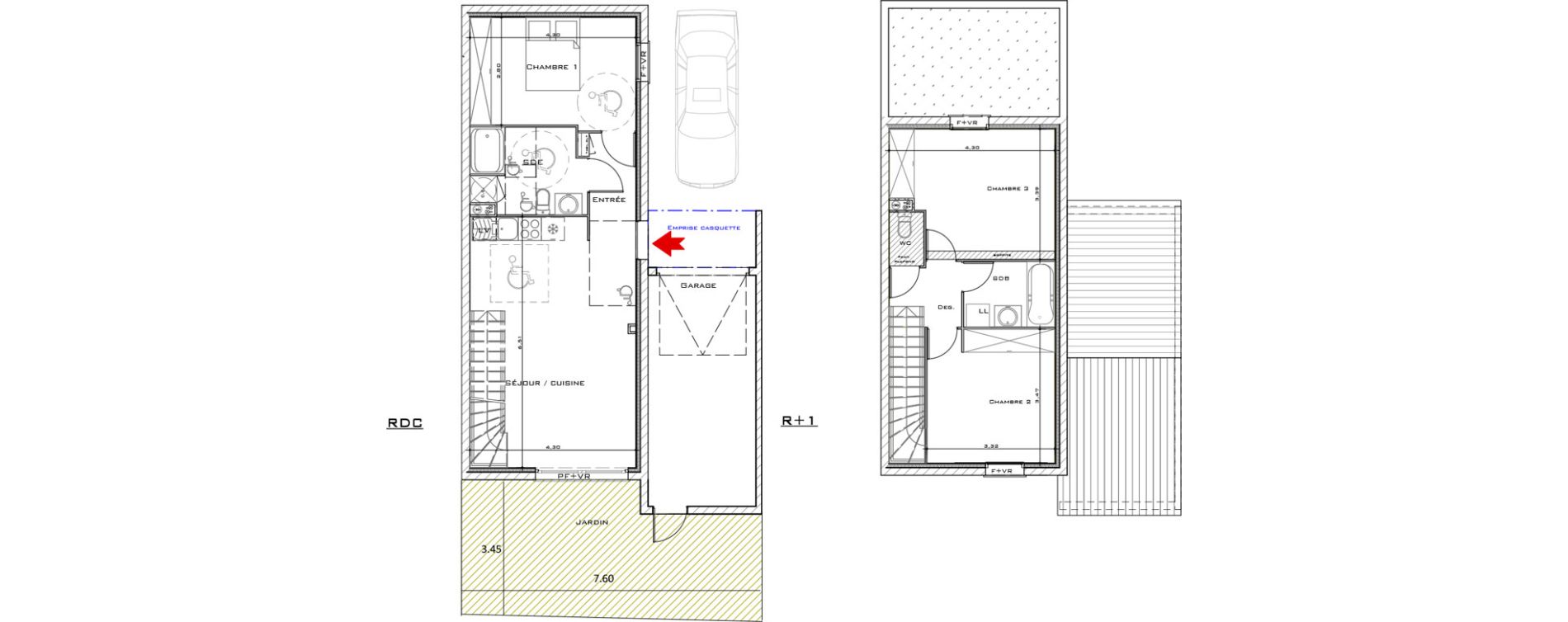 Villa T4 de 79,89 m2 &agrave; B&eacute;ziers Route de bedarieux