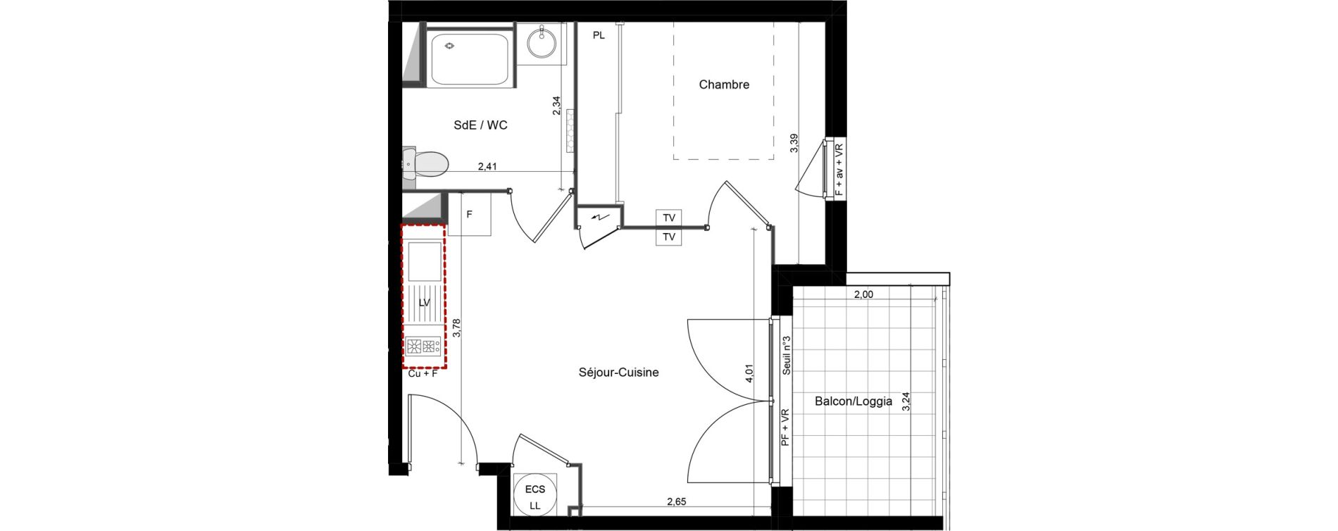 Appartement T2 de 35,60 m2 &agrave; B&eacute;ziers Bastit