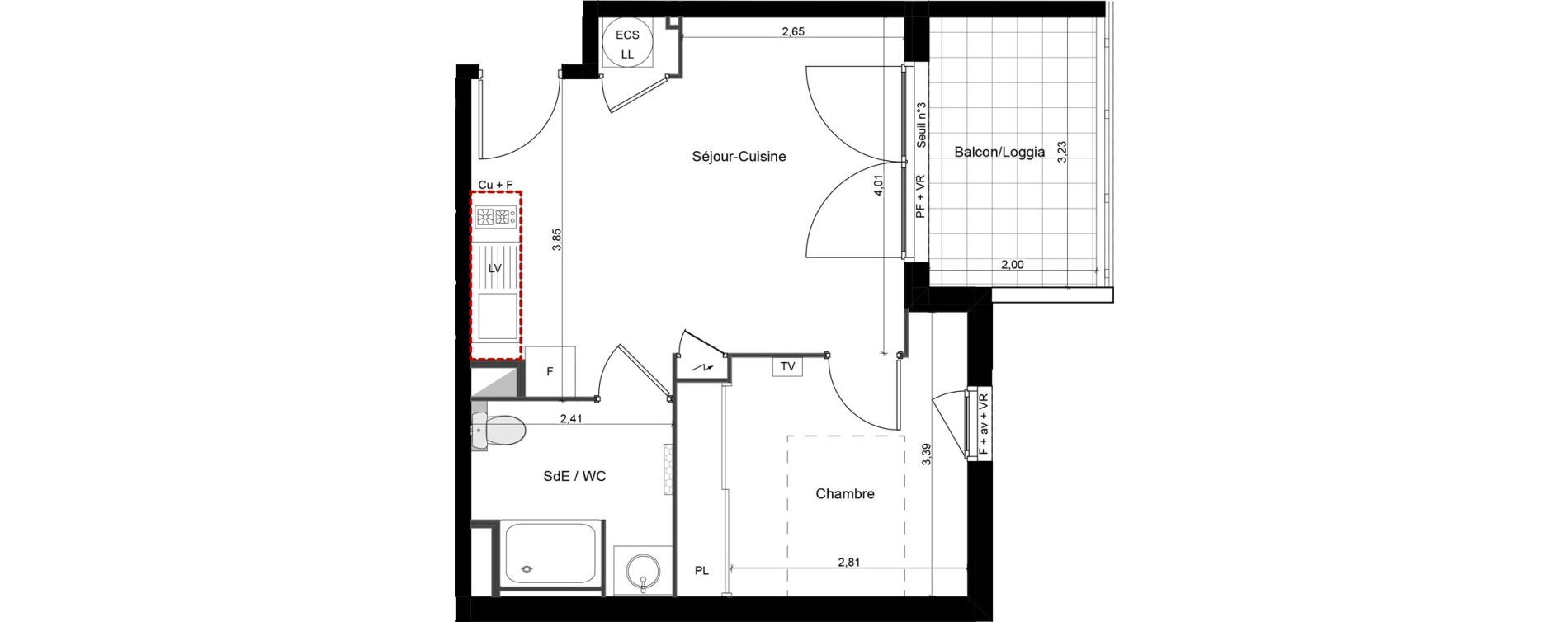 Appartement T2 de 35,65 m2 &agrave; B&eacute;ziers Bastit