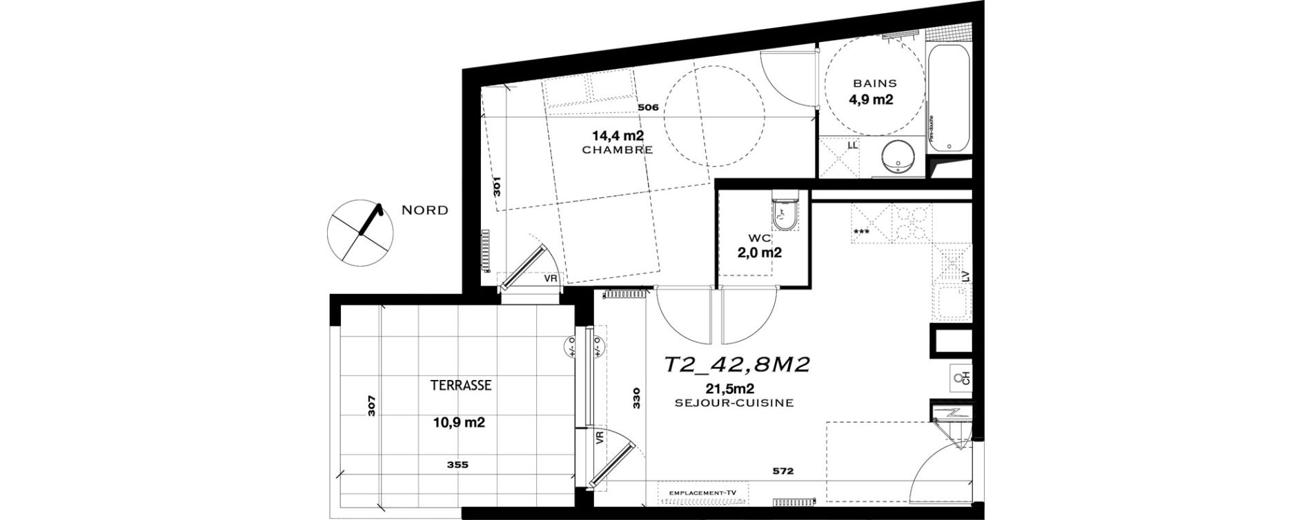 Appartement T2 de 42,80 m2 &agrave; Castelnau-Le-Lez L'aube rouge