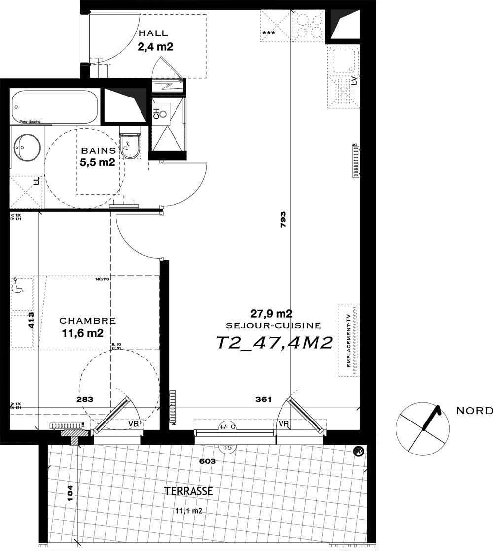 Plan Appartement T2 De 47 40 M² Neuf Résidence « Carré Aube Rouge à