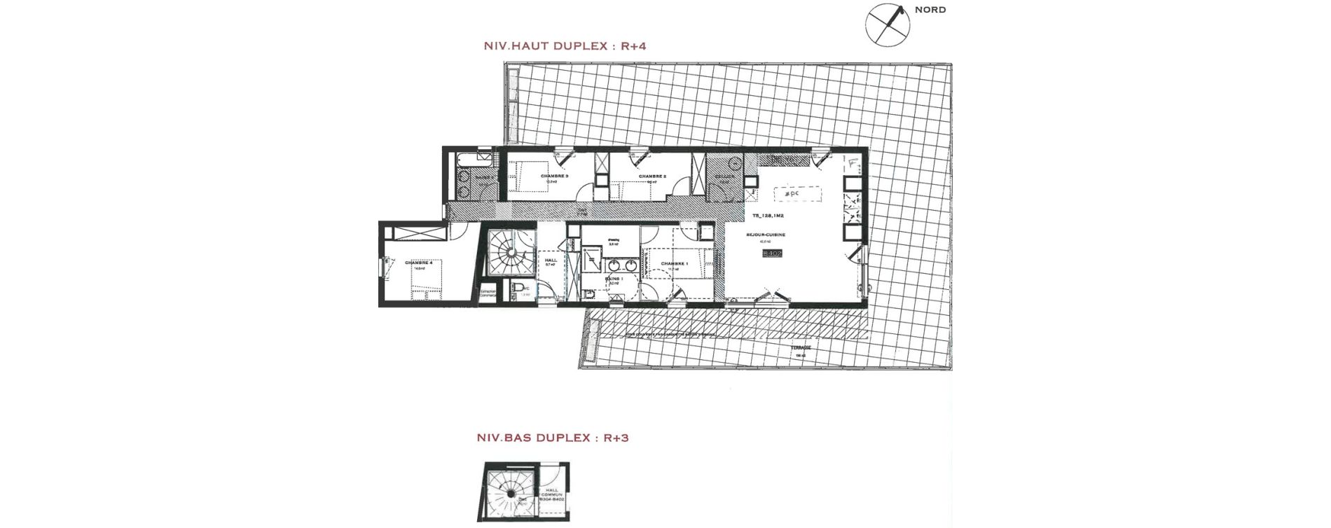 Duplex T5 de 128,10 m2 &agrave; Castelnau-Le-Lez L'aube rouge