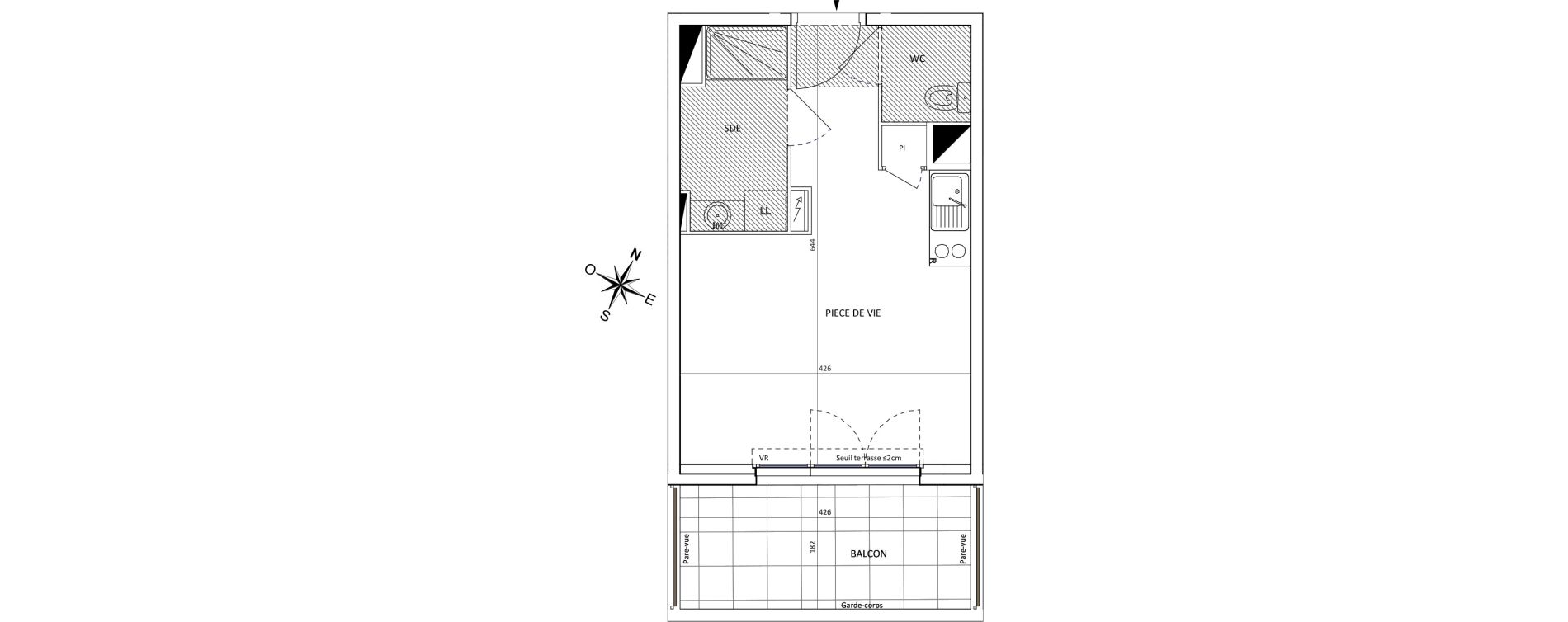 Appartement T1 de 25,90 m2 &agrave; Castelnau-Le-Lez Caylus - courtarelles