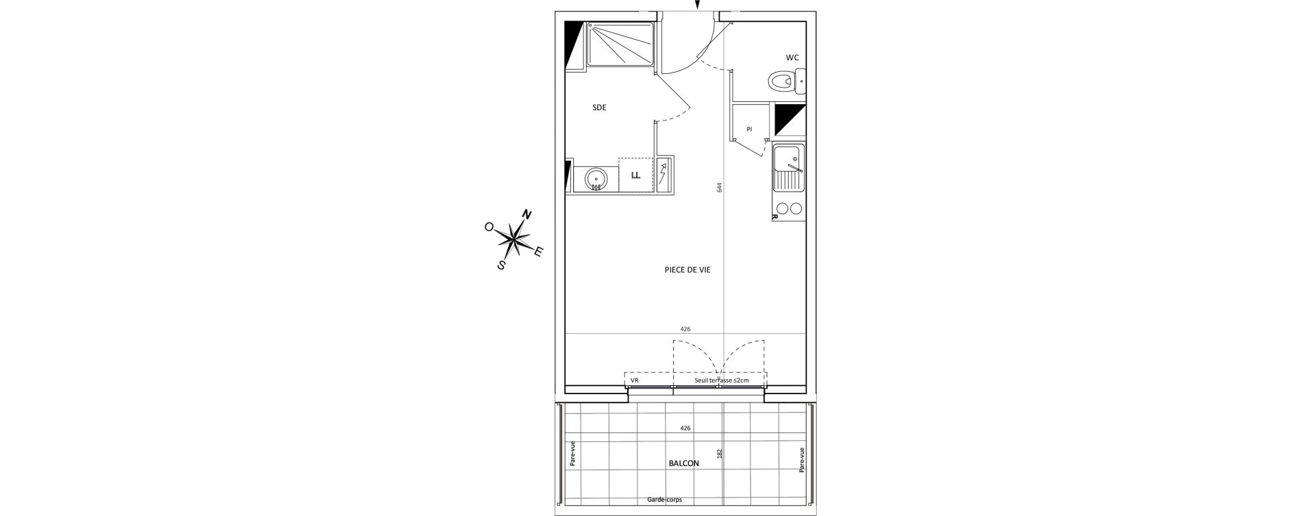 Appartement T1 de 25,90 m2 &agrave; Castelnau-Le-Lez Caylus - courtarelles