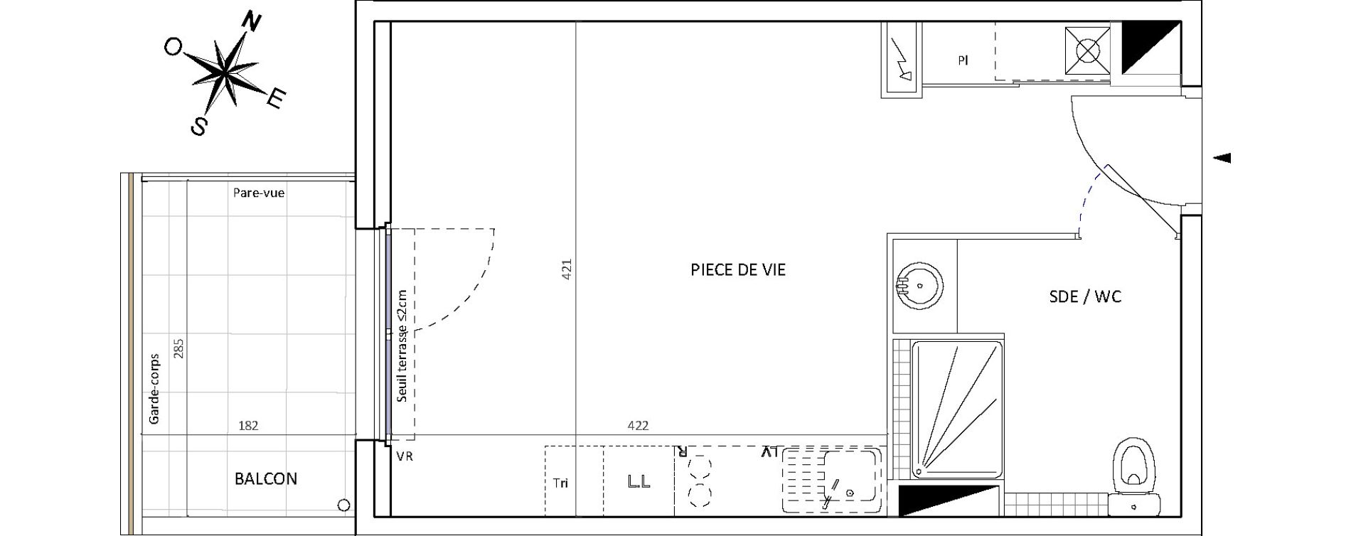 Appartement T1 de 27,10 m2 &agrave; Castelnau-Le-Lez Caylus - courtarelles