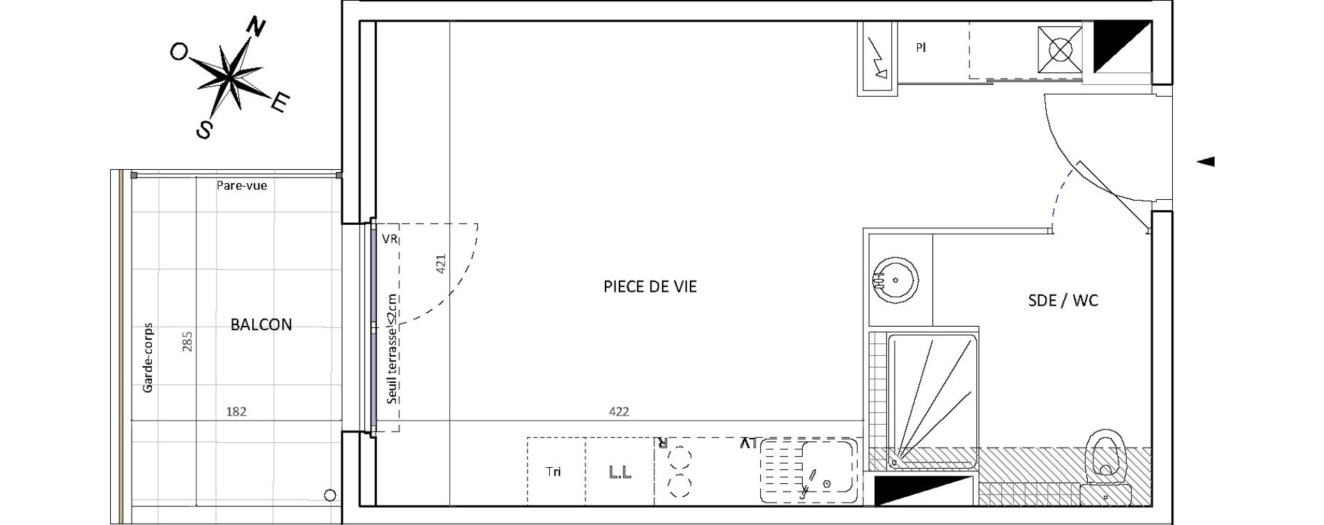 Appartement T1 de 27,10 m2 &agrave; Castelnau-Le-Lez Caylus - courtarelles