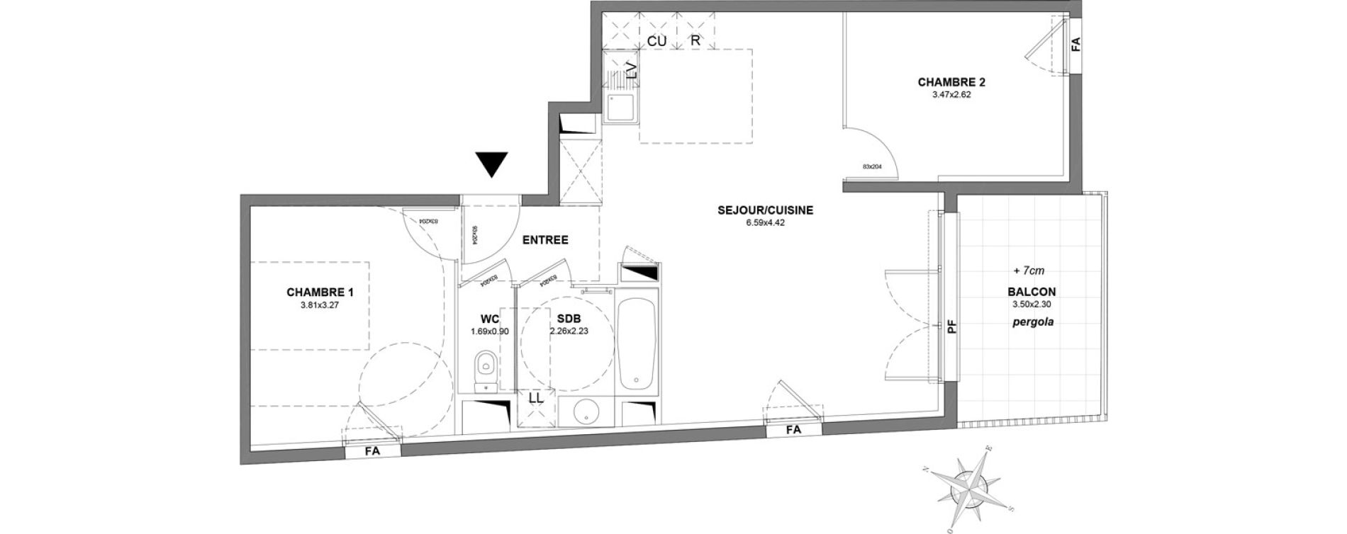 Appartement T3 de 59,40 m2 &agrave; Castelnau-Le-Lez Centre