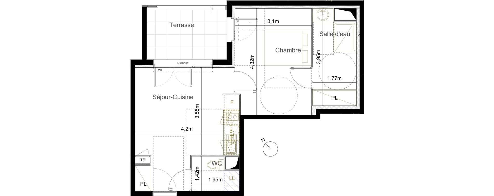 Appartement T2 de 39,88 m2 &agrave; Castelnau-Le-Lez Mas de rochet