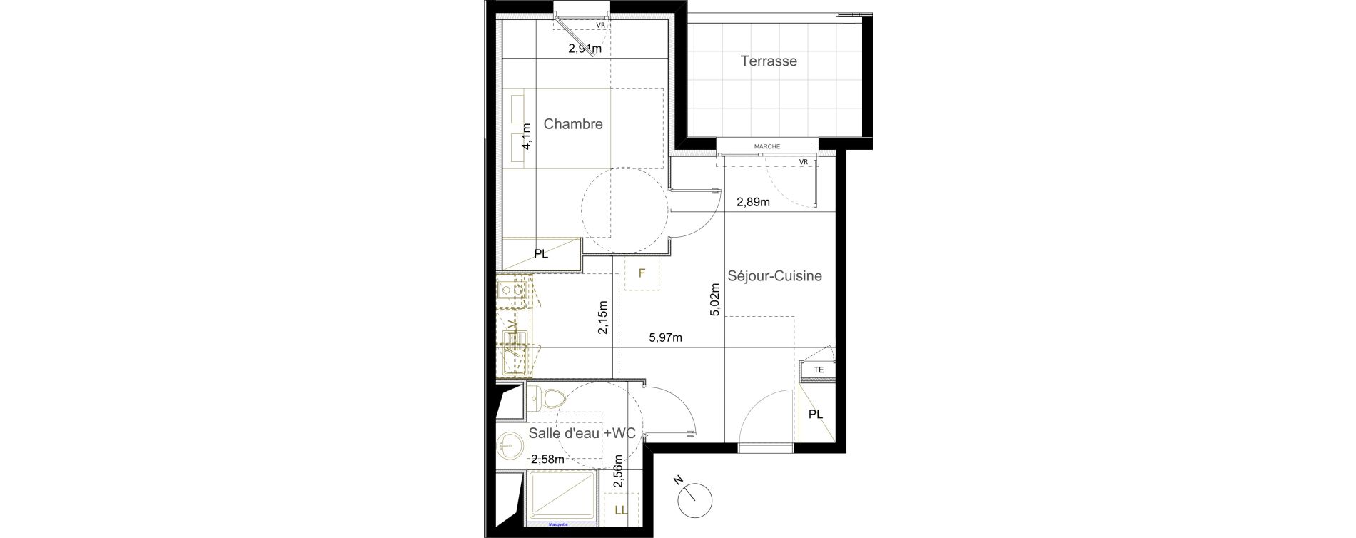 Appartement T2 de 38,88 m2 &agrave; Castelnau-Le-Lez Mas de rochet