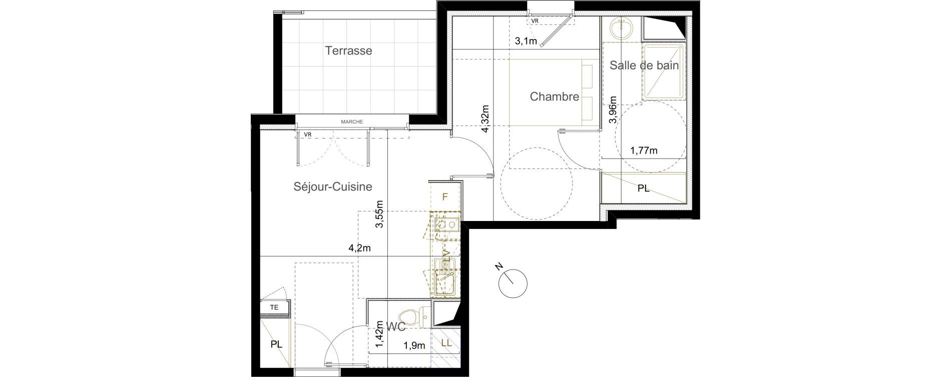 Appartement T2 de 39,95 m2 &agrave; Castelnau-Le-Lez Mas de rochet