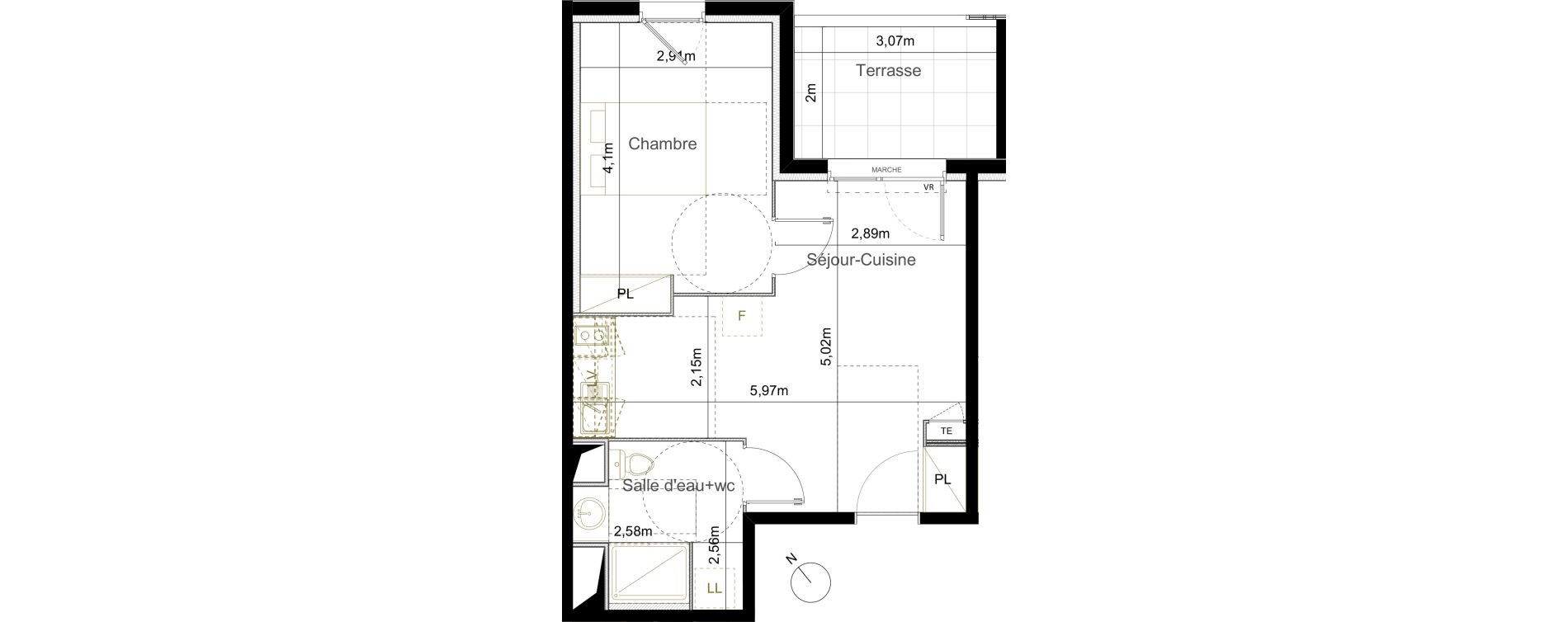Appartement T2 de 38,85 m2 &agrave; Castelnau-Le-Lez Mas de rochet
