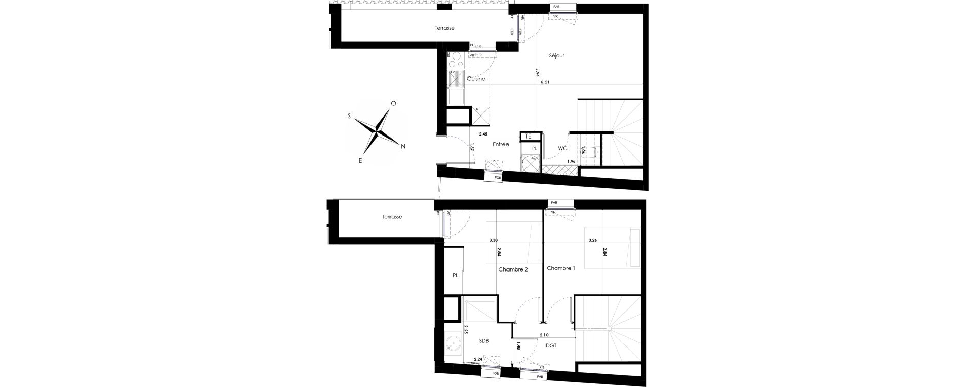 Duplex T3 de 54,85 m2 &agrave; Castelnau-Le-Lez Sablas - mendrous