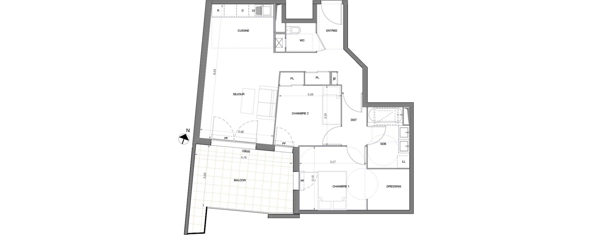 Appartement T3 de 66,30 m2 &agrave; Castelnau-Le-Lez Sablas - mendrous