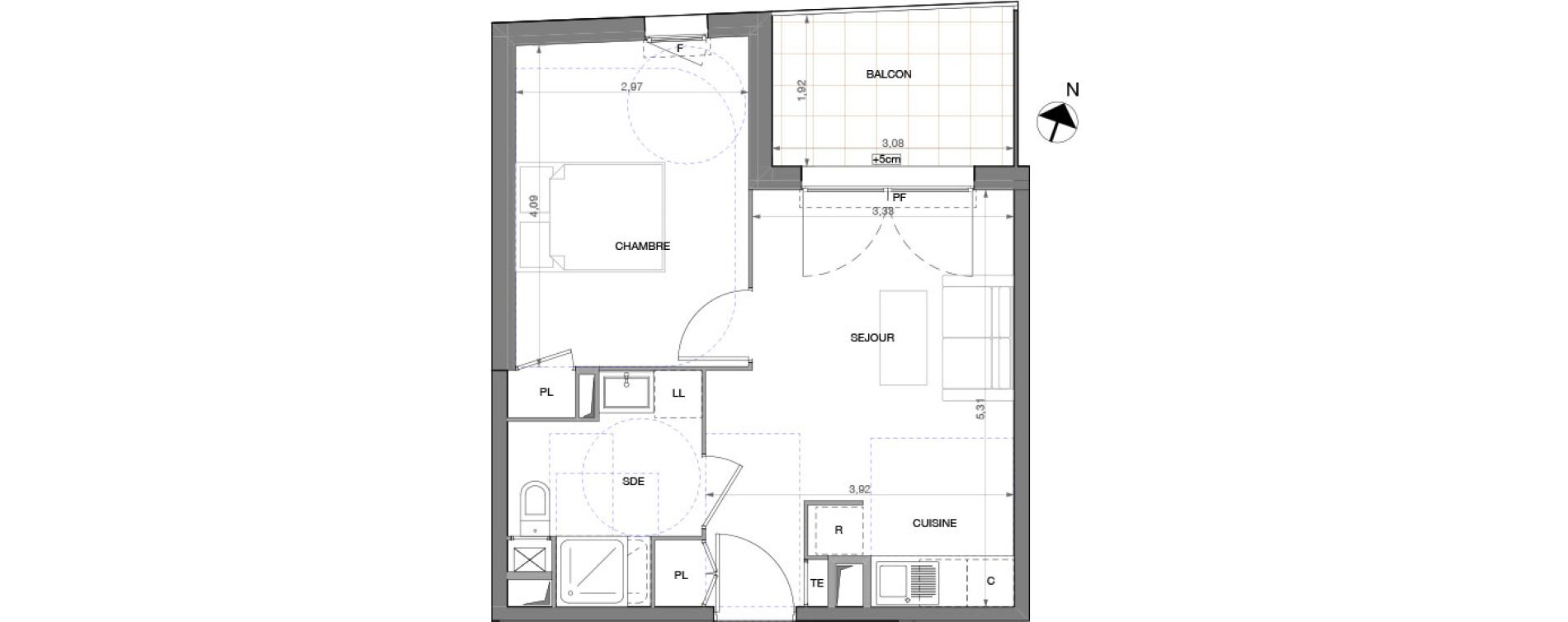 Appartement T2 de 37,85 m2 &agrave; Castelnau-Le-Lez Sablas - mendrous